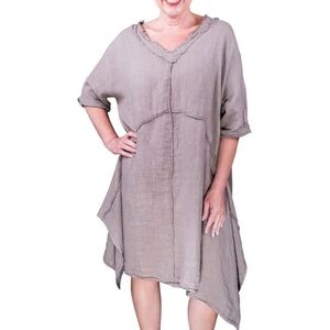 Tina Stephen’s 100% Linen Elaine Raw Edge Linen Dress OS